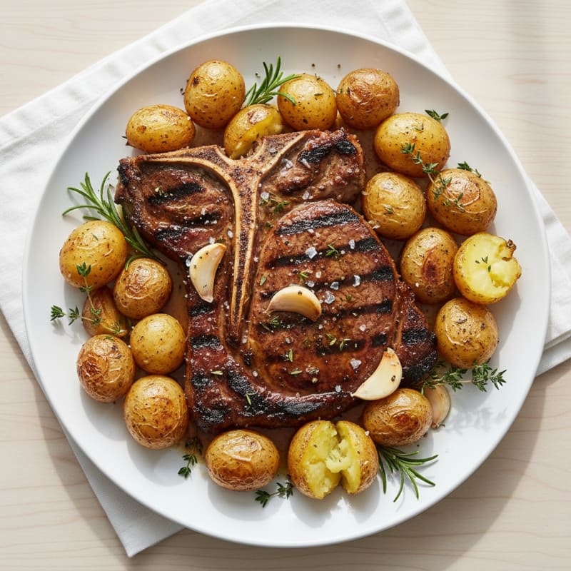 Herb-Marinated T-Bone Steak with Roasted Potatoes