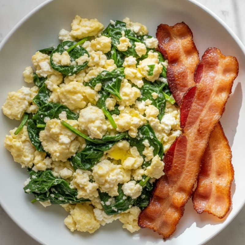 Cottage Cheese Scramble with Spinach and Turkey Bacon