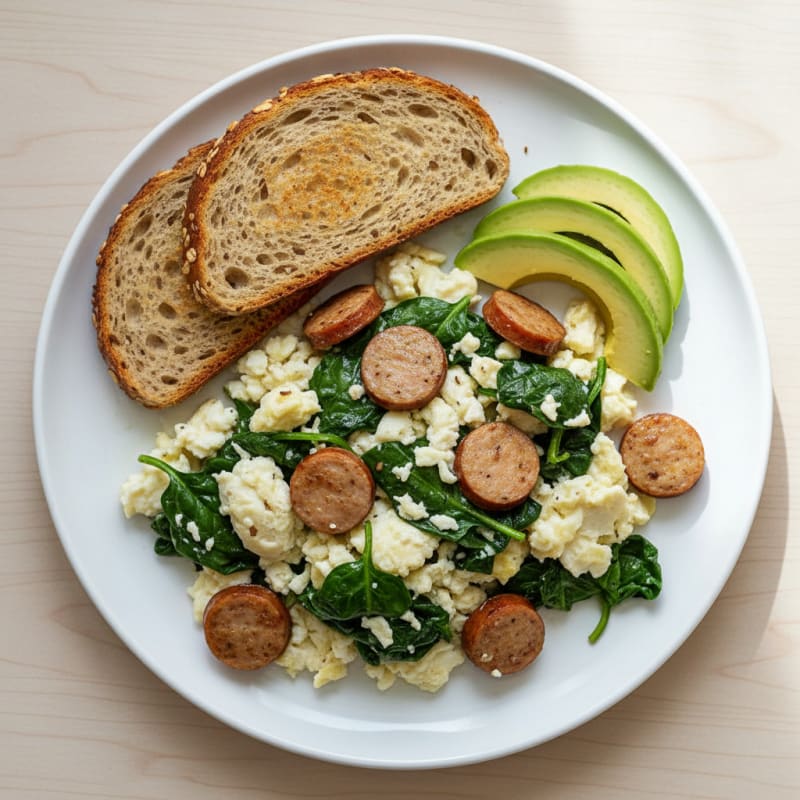 Egg White and Turkey Sausage Scramble with Spinach