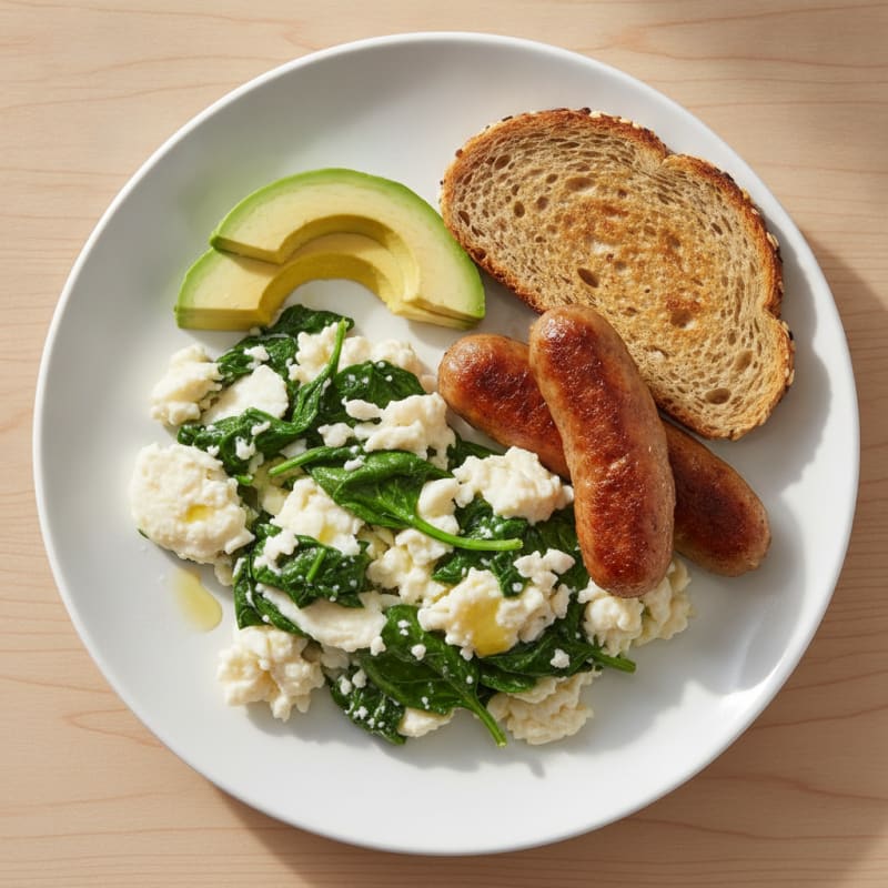 Egg White and Spinach Scramble with Turkey Sausage
