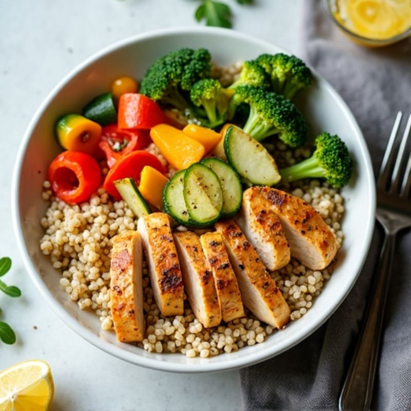 Quinoa Power Bowl with Lemon Herb Chicken and Roasted Vegetables