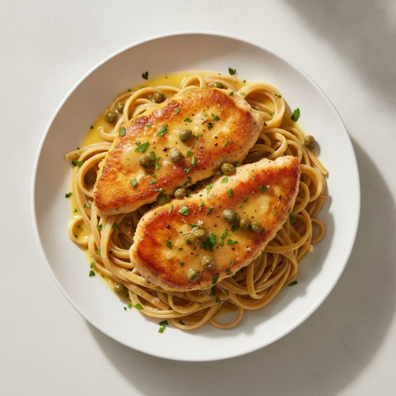 Lemon-Caper Chicken Piccata with Linguine
