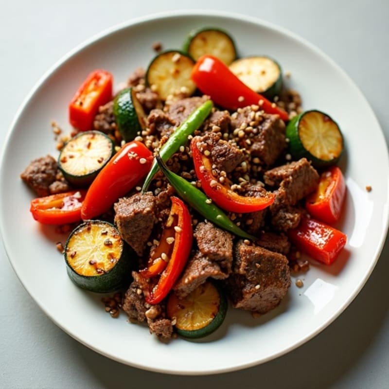 Sweet-Savory Sesame Beef with Charred Vegetables