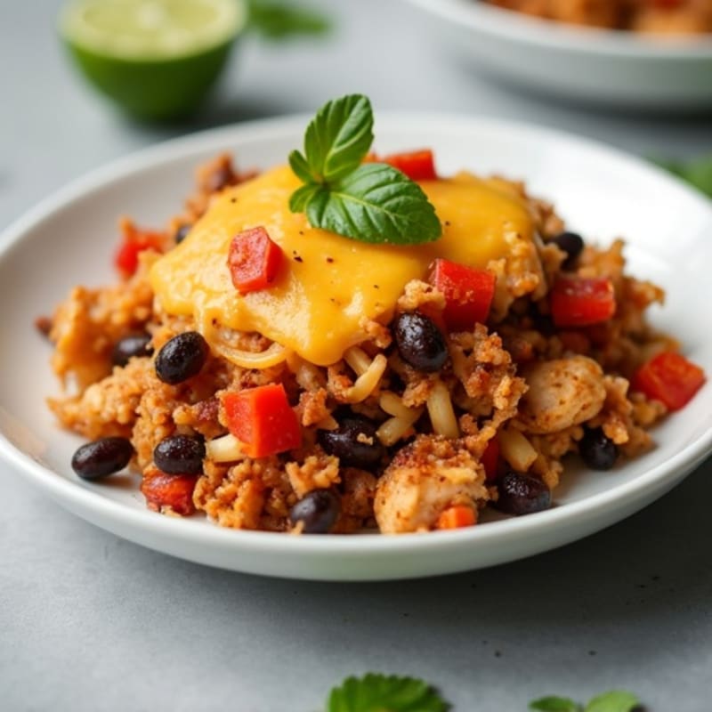 Spicy Shredded Chicken and Black Bean Baked Casserole