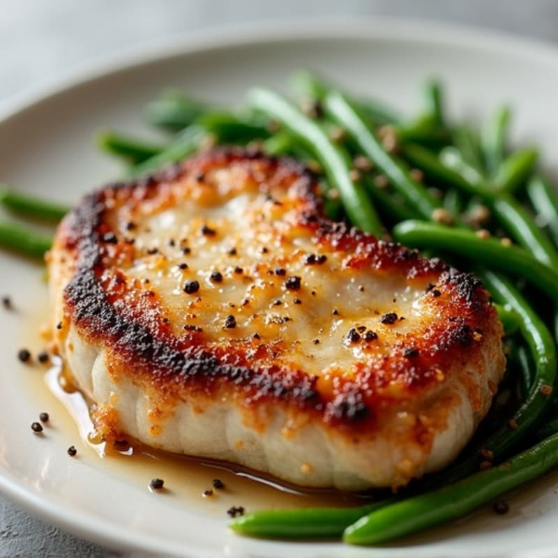 Crispy Pan-Seared Pork Chops with Garlic Green Beans