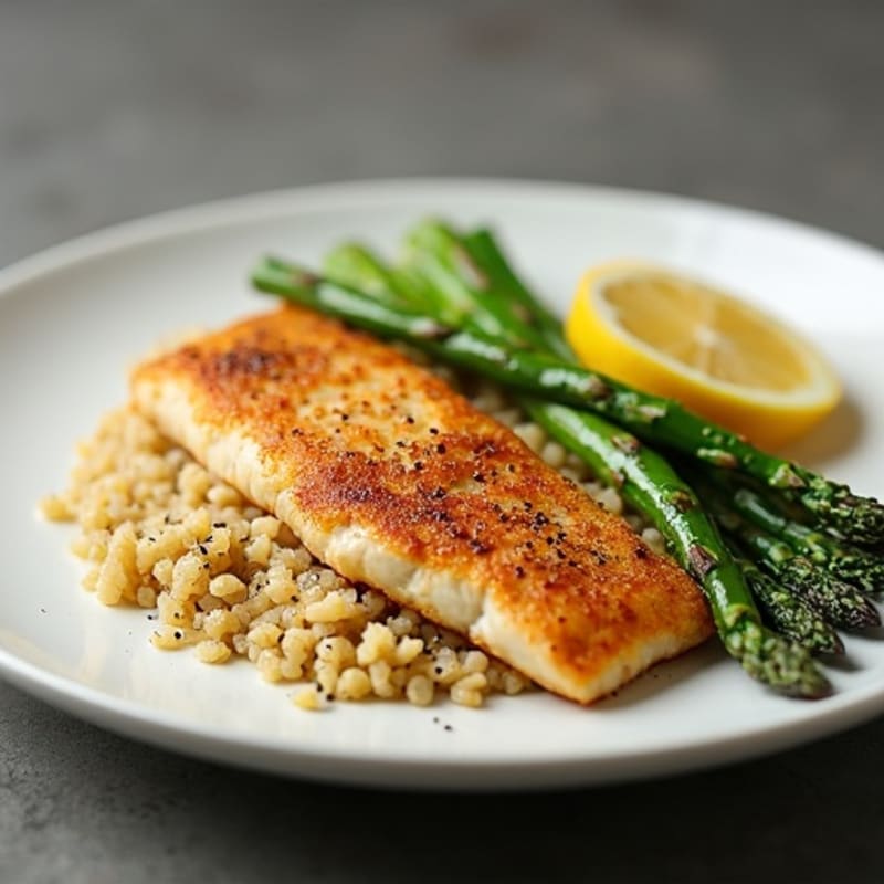 Crispy Pan-Seared Tilapia with Roasted Asparagus and Quinoa