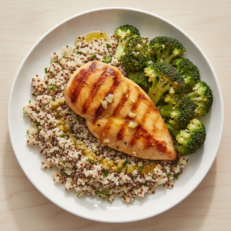 Grilled Chicken Breast with Quinoa and Steamed Broccoli