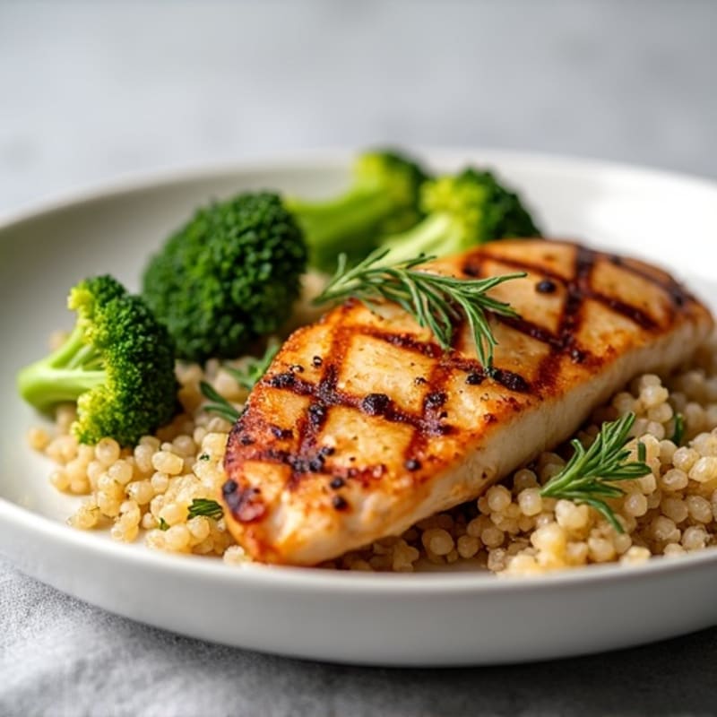 Grilled Chicken Breast with Roasted Broccoli and Quinoa