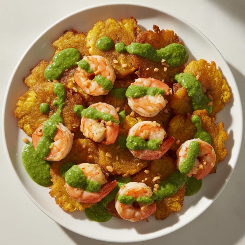 Garlic Tostones with Cilantro Mojo