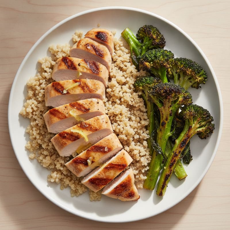 Grilled Chicken Breast with Quinoa and Roasted Broccoli
