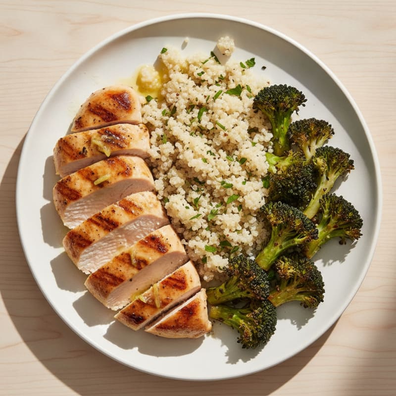 Grilled Chicken Breast with Quinoa and Roasted Broccoli