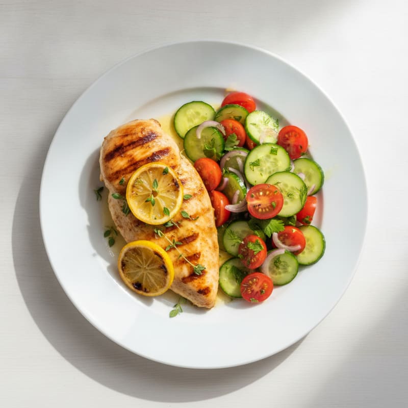 Grilled Chicken Breast with Cucumber Tomato Salad