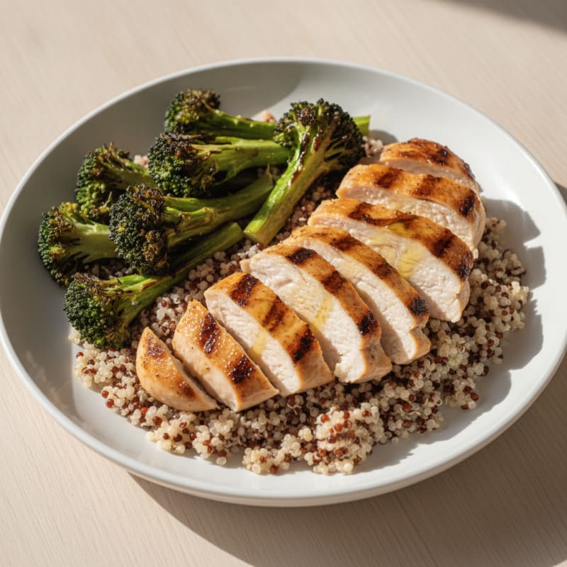 Grilled Chicken Breast with Quinoa and Roasted Broccoli