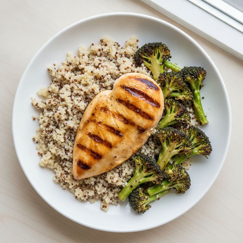 Grilled Chicken Breast with Quinoa and Roasted Broccoli