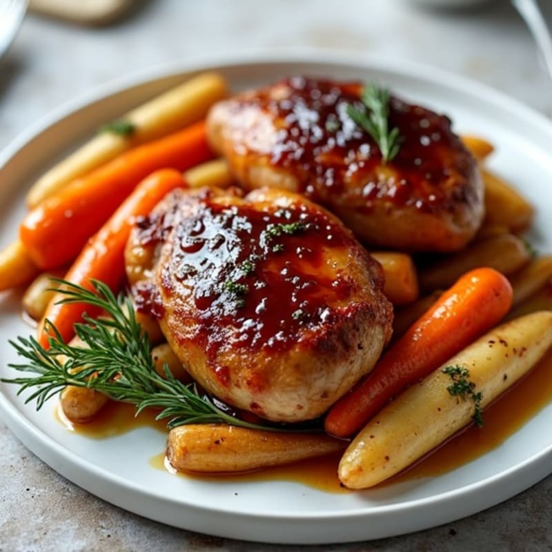 Sticky Date-Glazed Chicken Thighs with Crispy Roasted Carrots and Parsnips