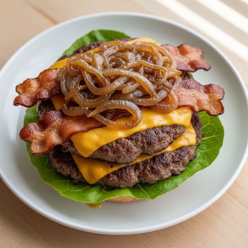 Double Bacon Cheeseburger with Caramelized Onions