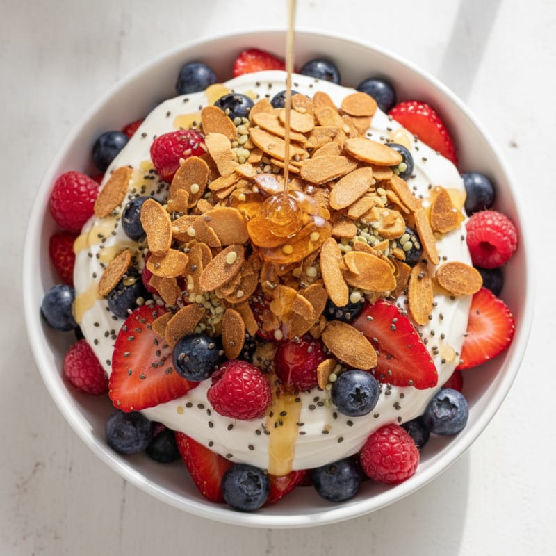 Greek Yogurt Protein Parfait with Mixed Berries and Almonds