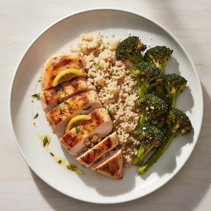 Grilled Chicken Breast with Quinoa and Roasted Broccoli