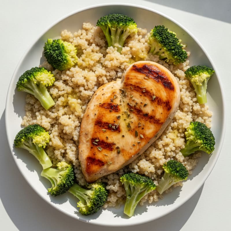 Grilled Chicken Breast with Quinoa and Steamed Broccoli