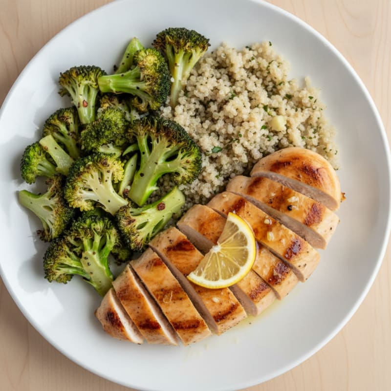 Grilled Chicken Breast with Roasted Broccoli and Quinoa