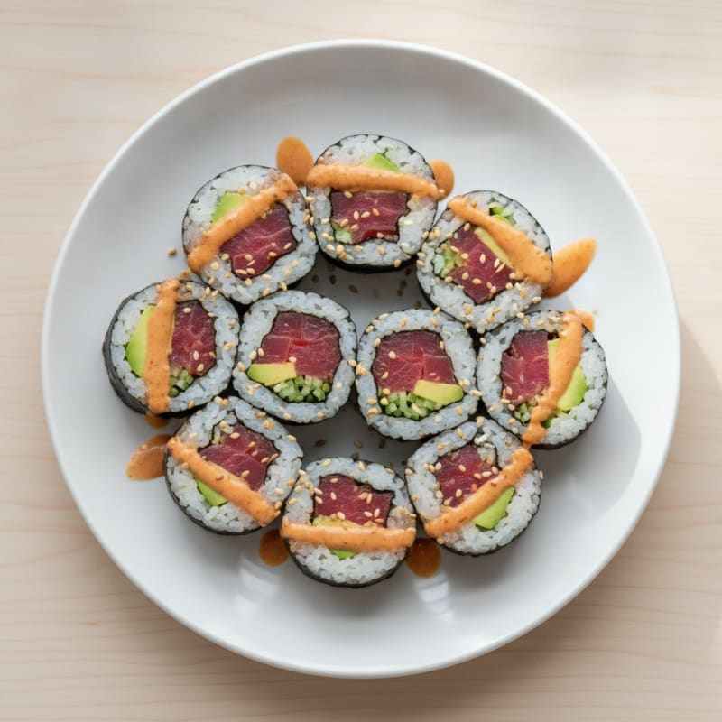 Spicy Tuna and Avocado Sushi Rolls