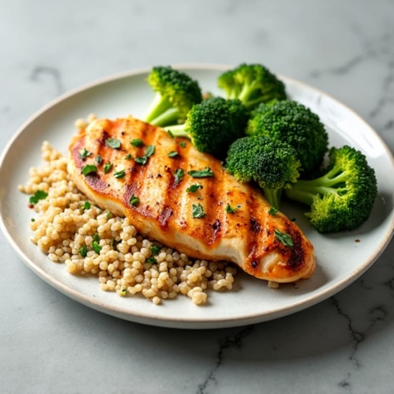 Grilled Chicken Breast with Quinoa and Roasted Broccoli