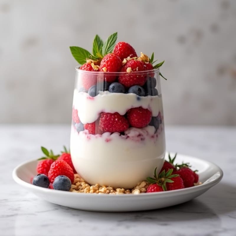 Greek Yogurt Protein Parfait with Mixed Berries and Almond Butter