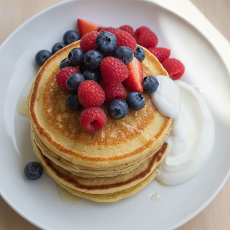 High-Protein Coconut Yogurt Pancakes with Fresh Berries