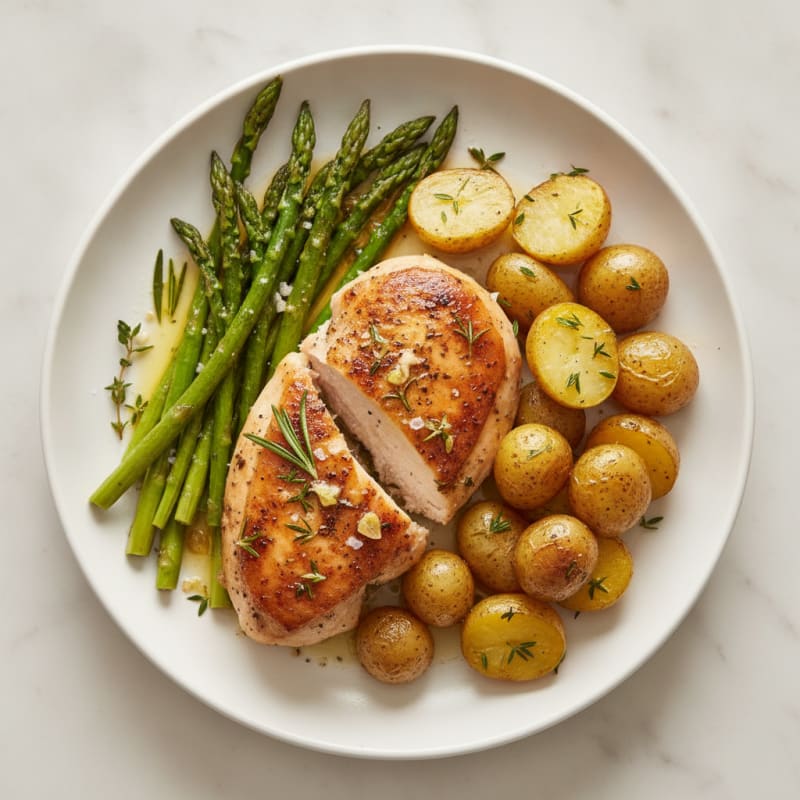 Lemon Herb Roasted Chicken with Asparagus
