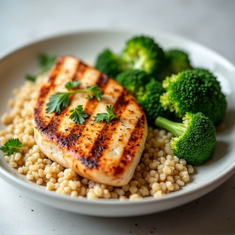 Grilled Chicken Breast with Quinoa and Steamed Broccoli