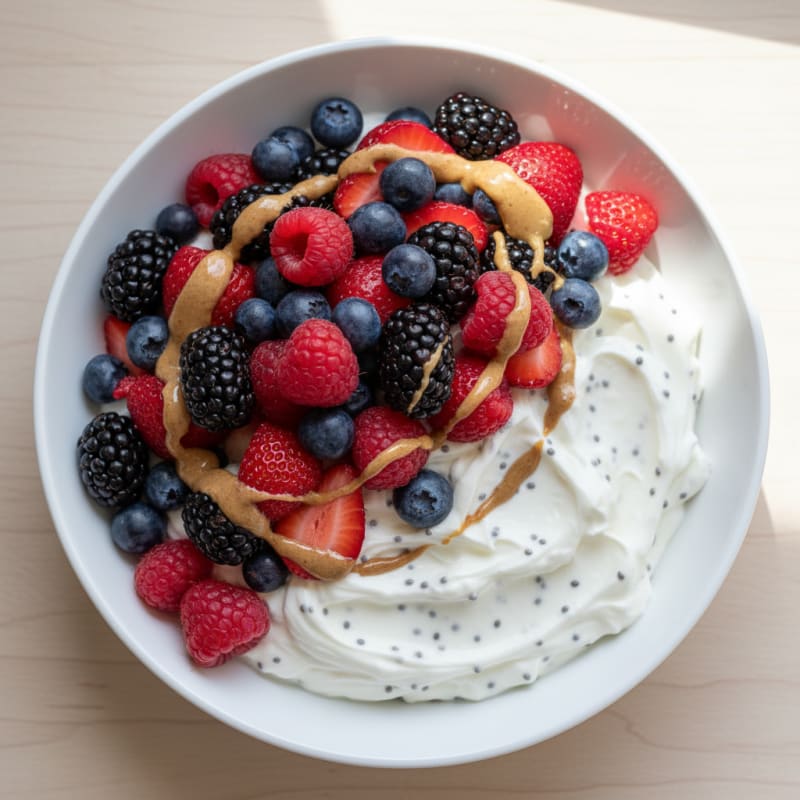 Greek Yogurt Protein Pudding with Mixed Berries