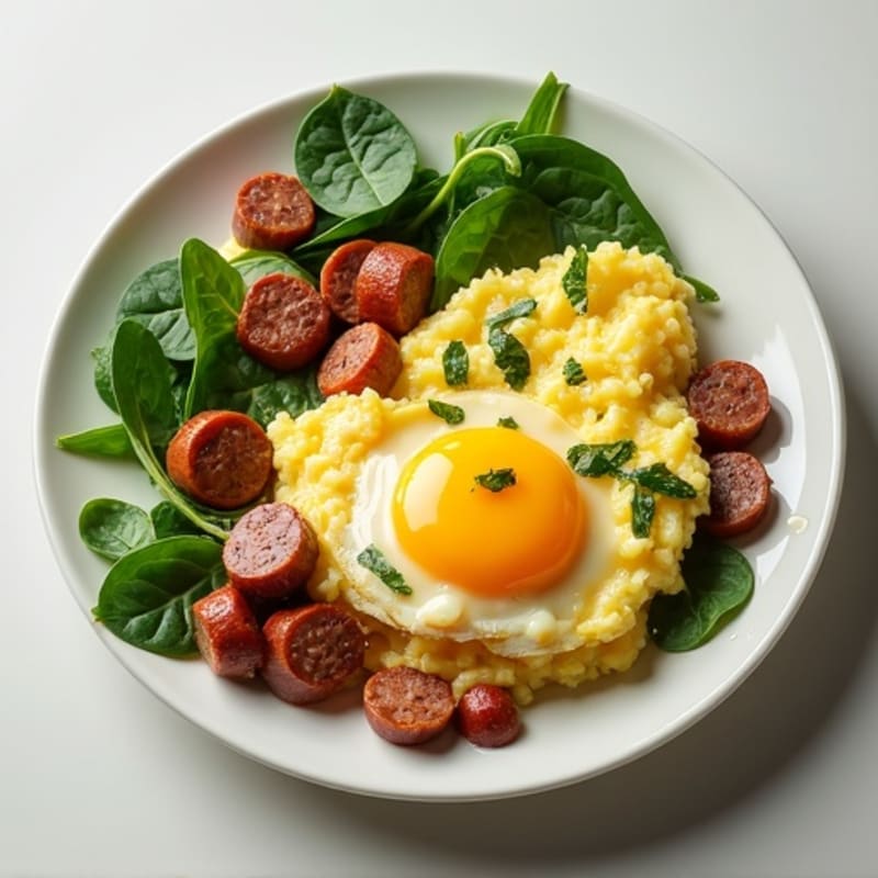 Egg White Scramble with Turkey Sausage and Spinach