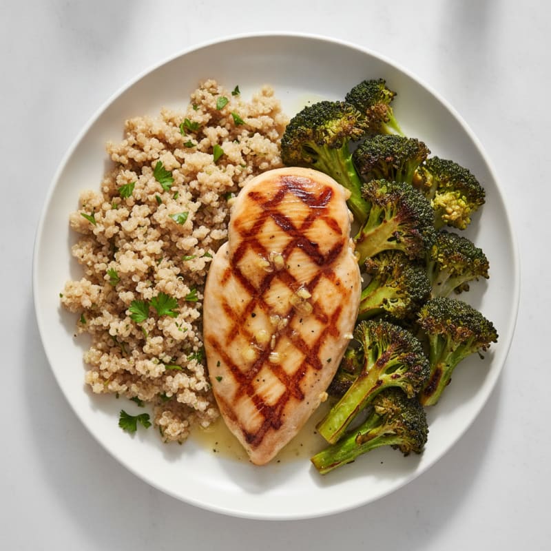 Grilled Chicken Breast with Roasted Broccoli and Quinoa