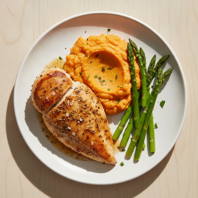 Herb-Roasted Chicken with Sweet Potato Mash
