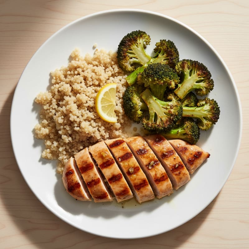 Grilled Chicken Breast with Quinoa and Roasted Broccoli