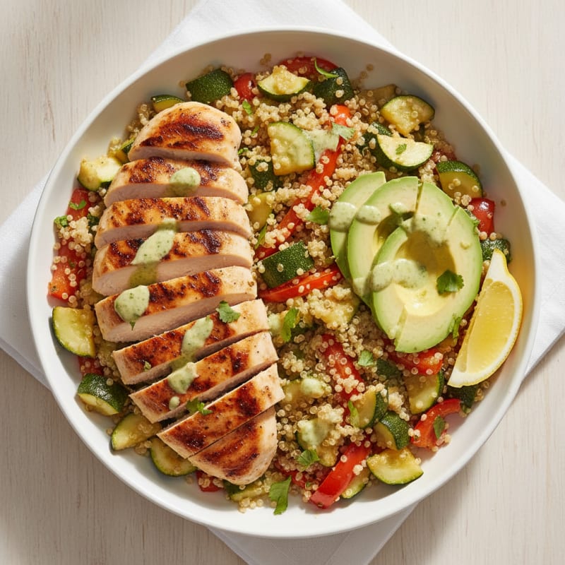 Grilled Chicken and Quinoa Bowl with Roasted Vegetables