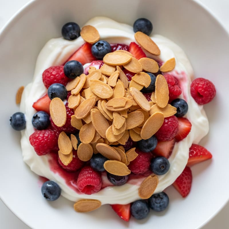Greek Yogurt Protein Parfait with Mixed Berries and Almonds