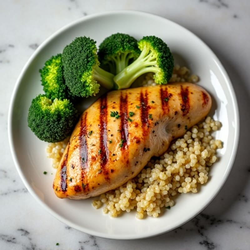 Grilled Chicken Breast with Roasted Broccoli and Quinoa