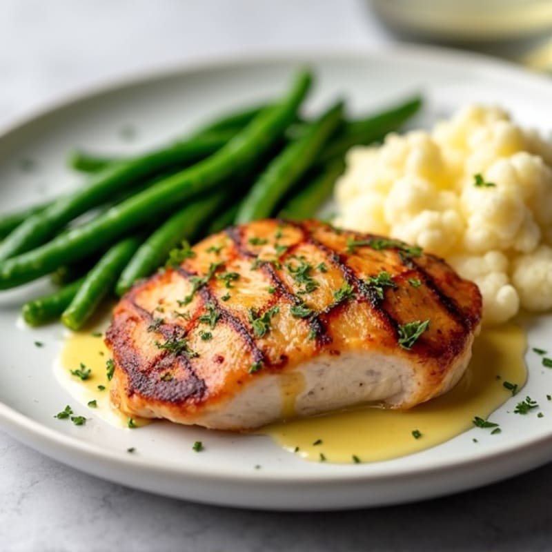 Seared Turkey Breast with Garlic Green Beans and Mashed Cauliflower