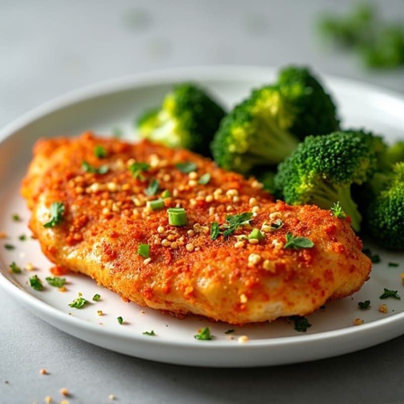 Crispy Baked Chilli Chicken with Tender Broccoli