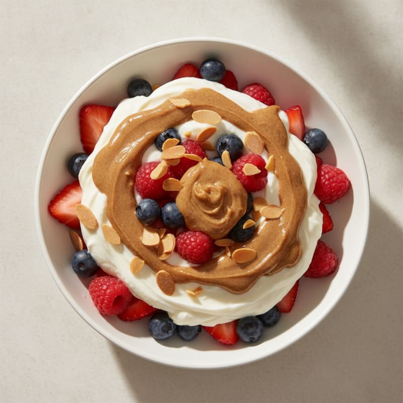Greek Yogurt Protein Parfait with Mixed Berries and Almond Butter