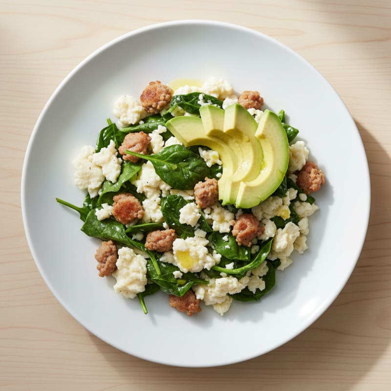 Egg White and Spinach Scramble with Turkey Sausage