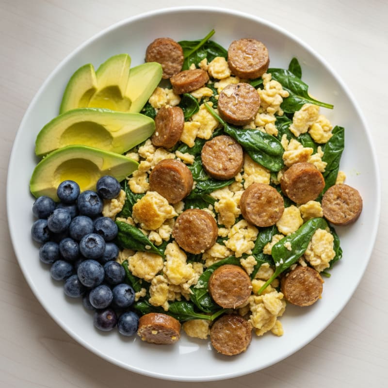 Egg White and Turkey Sausage Scramble with Spinach