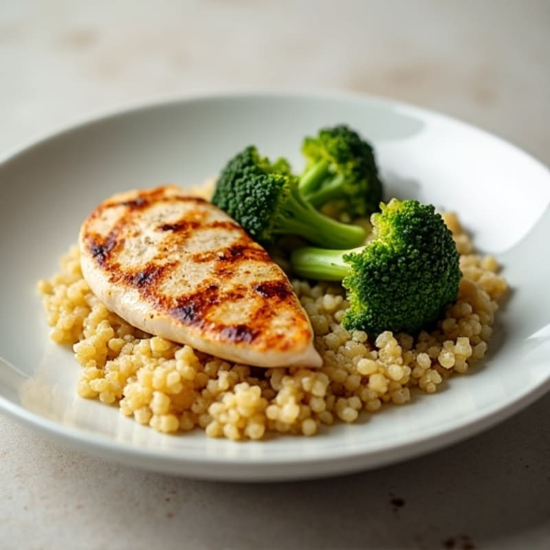 Grilled Chicken Breast with Creamy Quinoa and Roasted Broccoli
