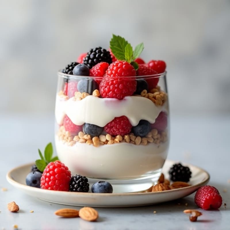 Greek Yogurt Protein Parfait with Mixed Berries and Almonds
