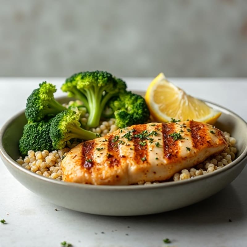 Grilled Chicken Breast with Quinoa and Steamed Broccoli