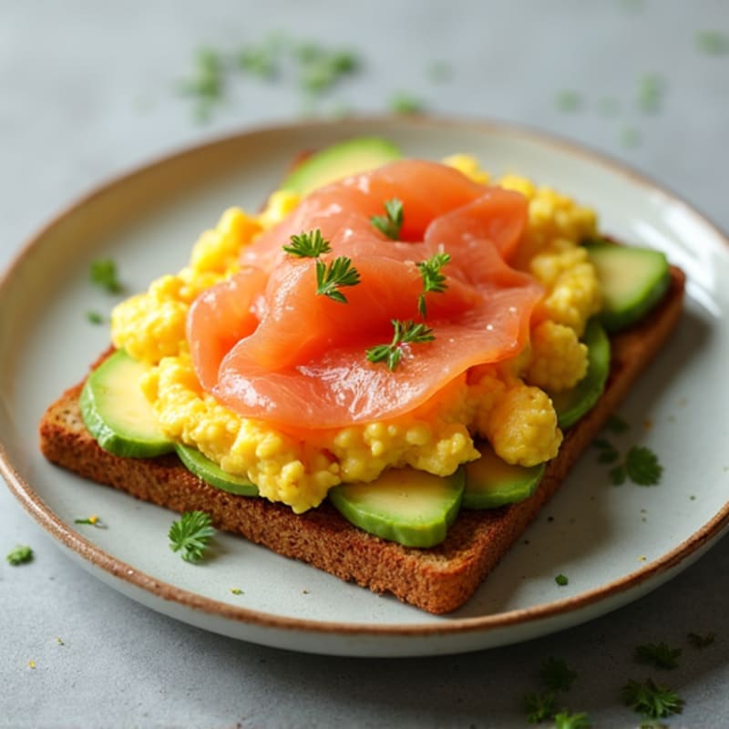 Scrambled Eggs with Smoked Salmon and Avocado Toast