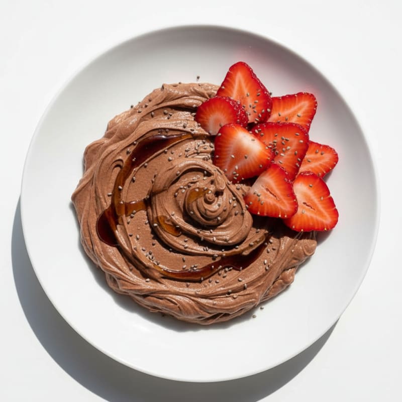Chocolate Protein Mousse with Sliced Strawberries