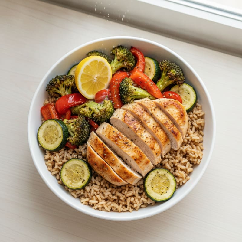 Chicken and Roasted Vegetable Rice Bowl