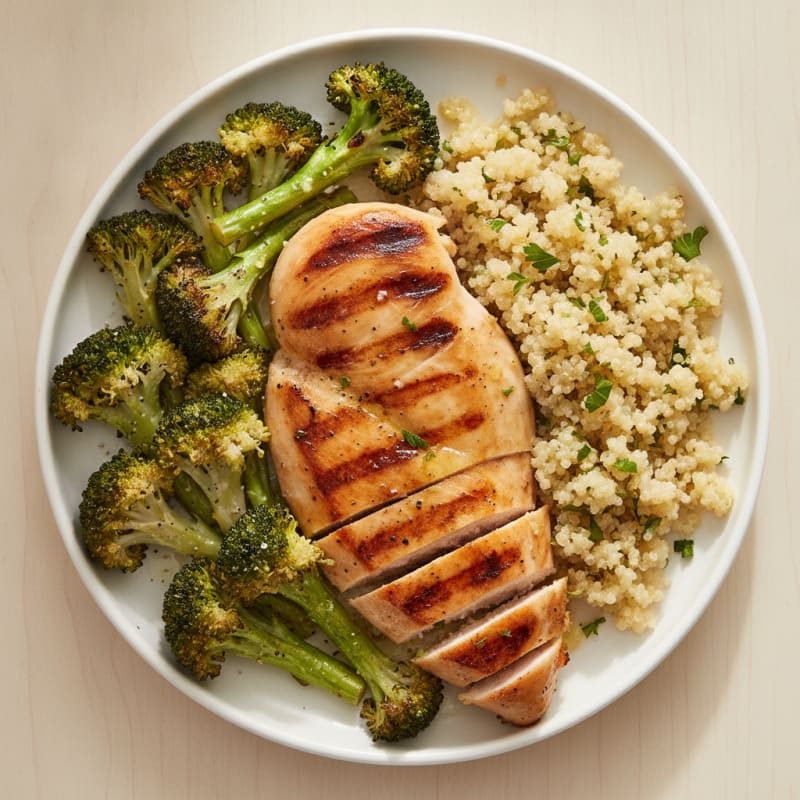 Grilled Chicken Breast with Quinoa and Roasted Broccoli